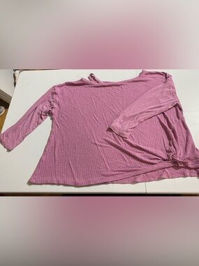 Soft Pink Ribbed Long Sleeve Top Light Waffle Knit Wit & Wisdom Sz 1X #2060